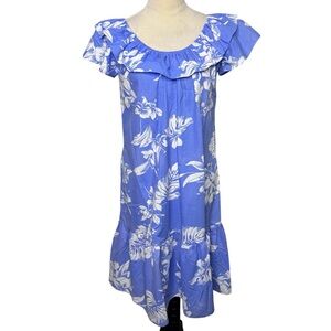 Hilo Hattie Vintage Blue Hawaiian Tropical Floral Dress Small Vacation Resort